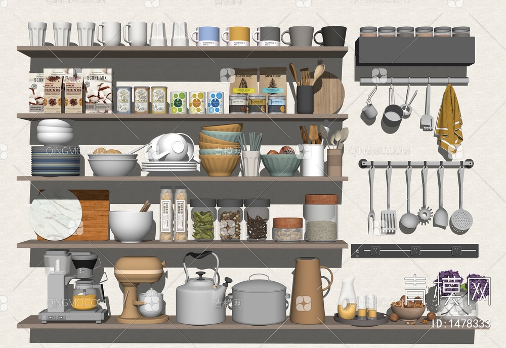 厨房用品组合 厨房器具 调味料瓶 电器SU模型下载【ID:1478333】