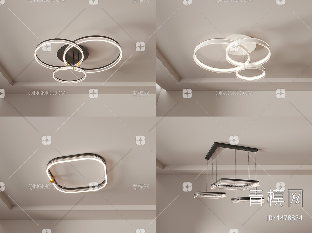 卧室灯 吸顶灯   创意 个性 极简  房间主卧吸顶灯组合SU模型下载【ID:1478834】