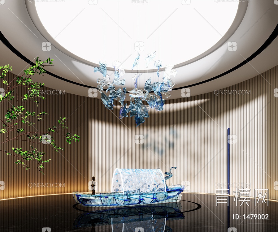 水晶吊灯，亚克力船只雕塑摆件3D模型下载【ID:1479002】