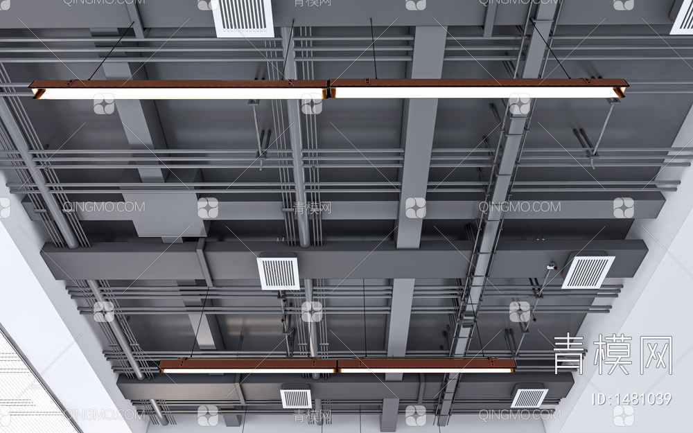 工业吊顶 loft吊顶 空调管道吊顶 工业管道吊顶SU模型下载【ID:1481039】