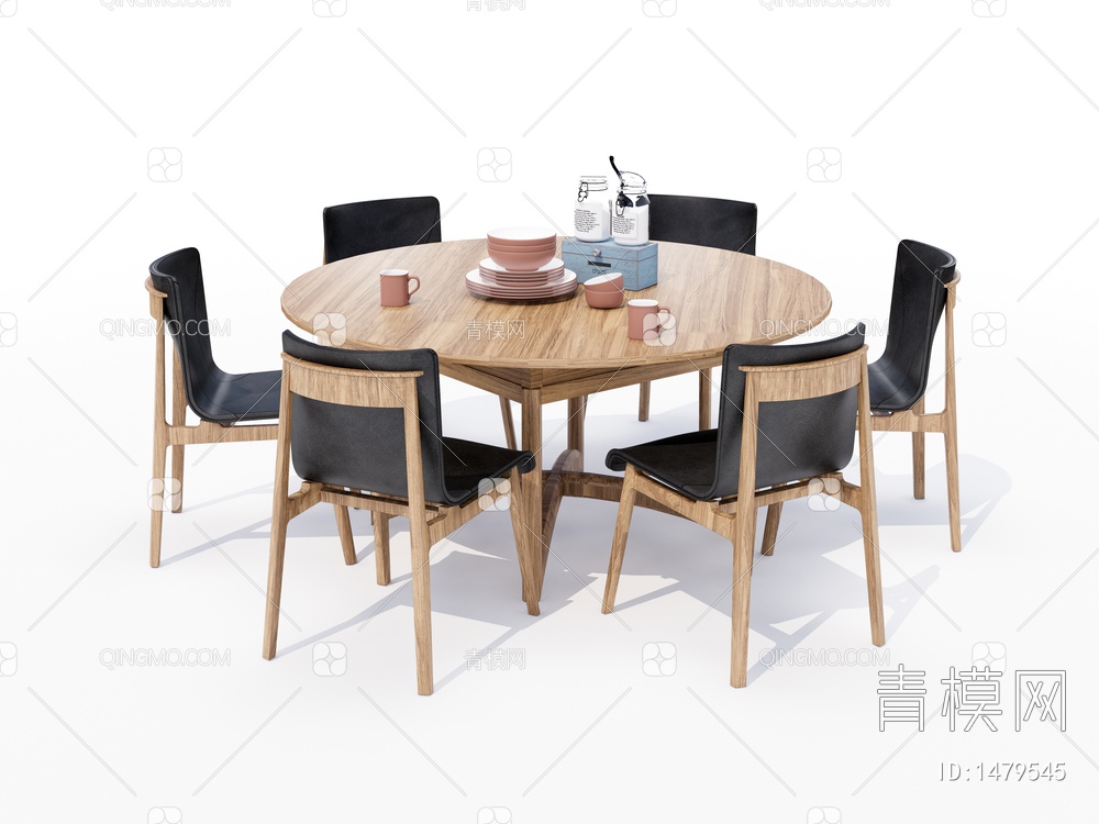 实木圆形餐桌椅SU模型下载【ID:1479545】
