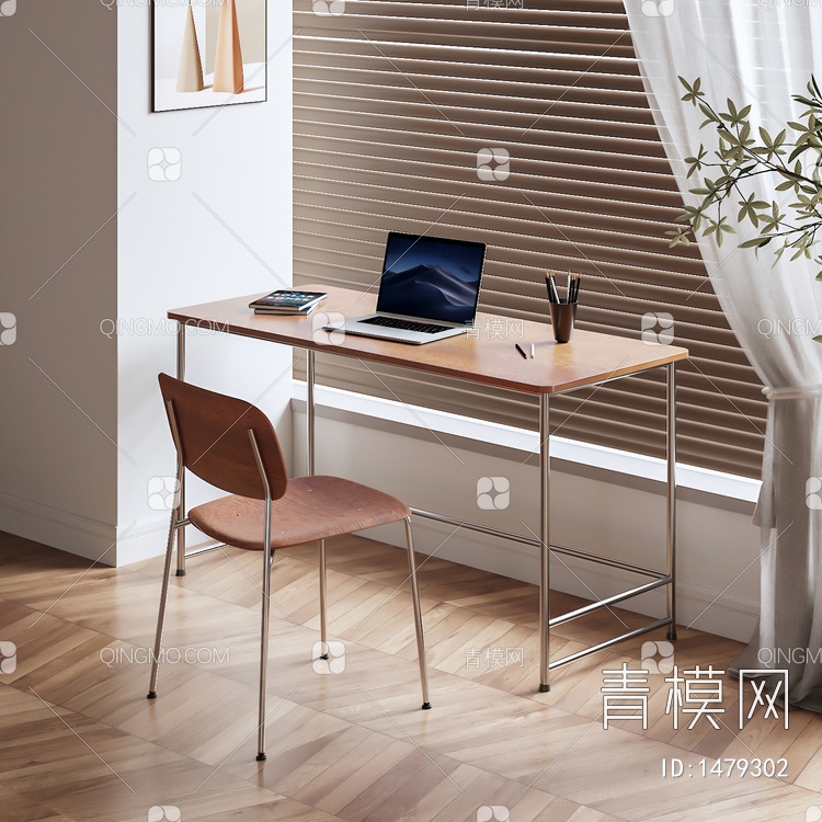 书桌椅组合 书桌 桌子 饰品 摆件3D模型下载【ID:1479302】