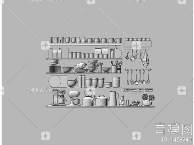 厨房用品组合 厨房器具 调味料瓶 电器3D模型下载【ID:1478240】