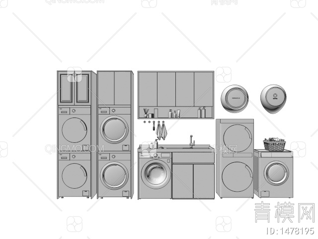 洗衣机 滚筒洗衣机 壁挂洗衣机 烘干机3D模型下载【ID:1478195】