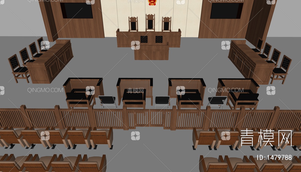 法院法庭审判庭家具SU模型下载【ID:1479788】