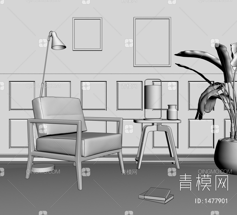单人沙发 茶几组合3D模型下载【ID:1477901】