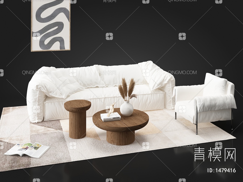 沙发茶几组合3D模型下载【ID:1479416】