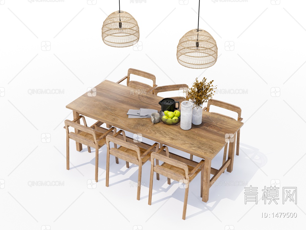 实木餐桌椅SU模型下载【ID:1479500】