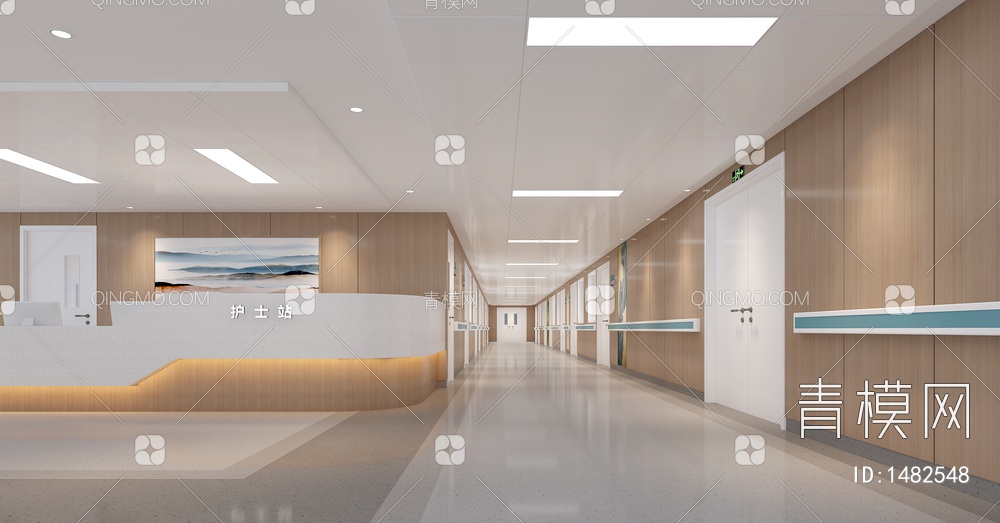 医院走廊 护士站 病房走廊3D模型下载【ID:1482548】