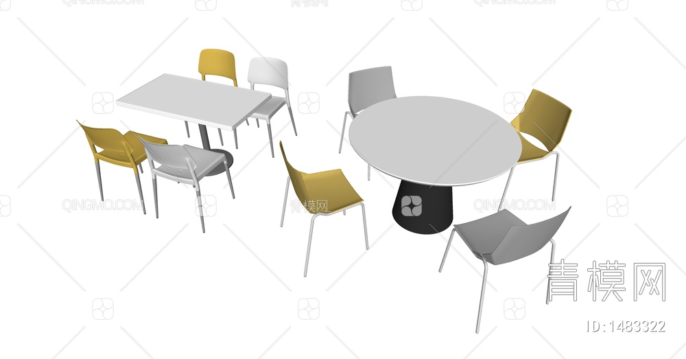 食堂餐桌椅 休闲桌椅SU模型下载【ID:1483322】