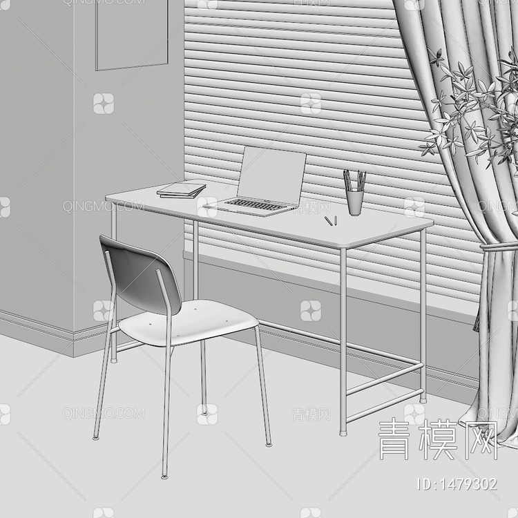 书桌椅组合 书桌 桌子 饰品 摆件3D模型下载【ID:1479302】