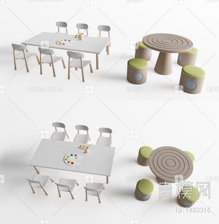 儿童桌椅 幼儿园桌椅SU模型下载【ID:1483316】