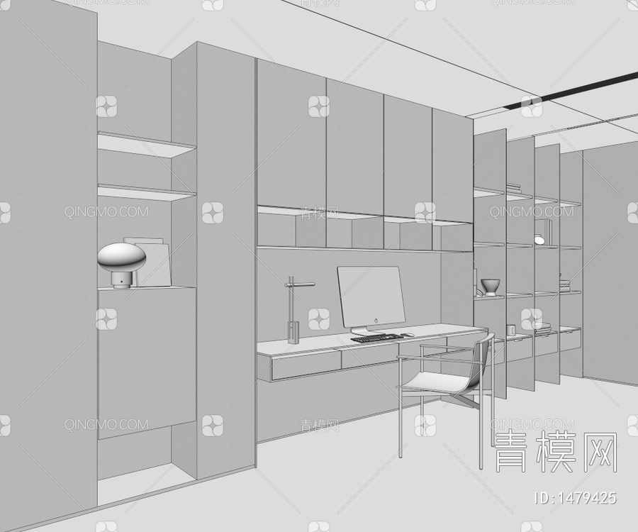，书柜，书桌，组合墙柜，高柜3D模型下载【ID:1479425】