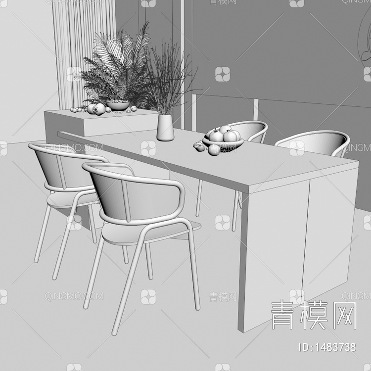 高级黑餐厅 餐桌椅组合3D模型下载【ID:1483738】