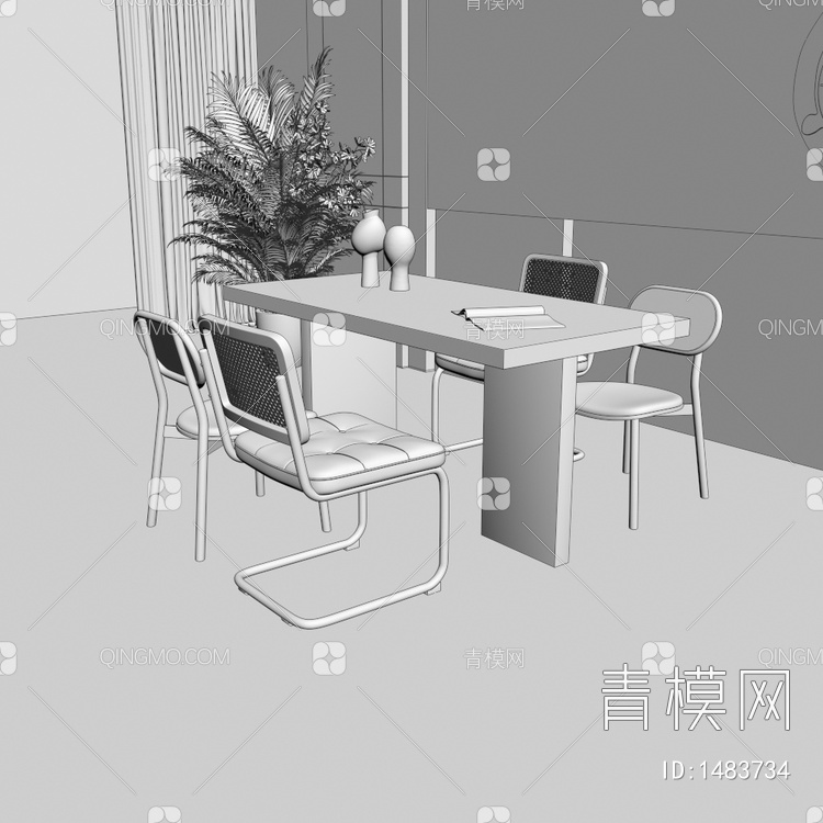 高级黑餐厅 餐桌椅组合3D模型下载【ID:1483734】