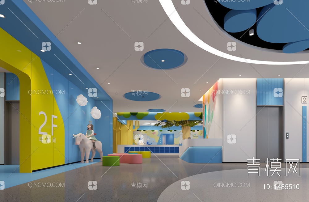 医院楼梯间 护士站导诊台 医院儿童娱乐区3D模型下载【ID:1485510】