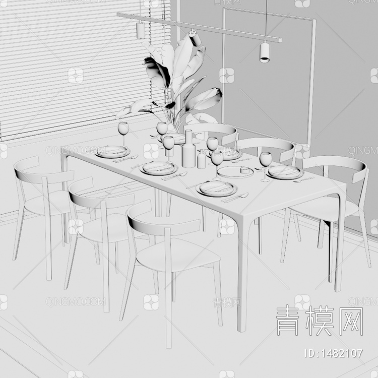 透明餐桌椅3D模型下载【ID:1482107】
