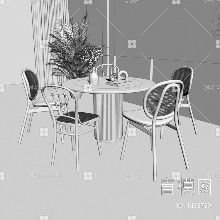 高级黑餐厅 餐桌椅组合3D模型下载【ID:1483730】