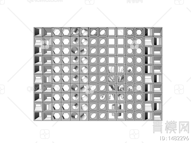 镂空水泥砖隔断 镂花砖 空心砖隔断3D模型下载【ID:1482296】