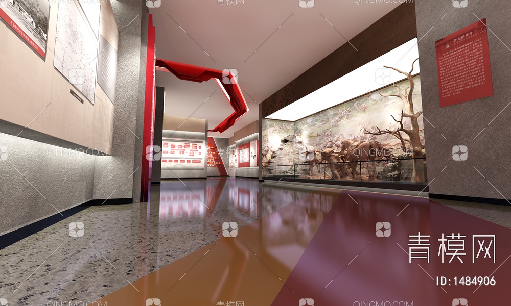 党建革命纪念馆 战争雕塑场景 互动触摸一体机 互动触摸屏 展示柜3D模型下载【ID:1484906】