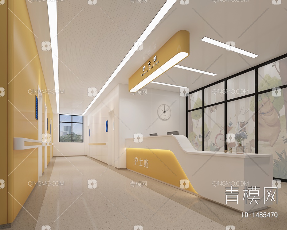 医院病房走廊 护士站导诊台3D模型下载【ID:1485470】
