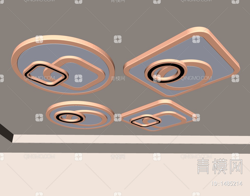 su卧室灯 吸顶灯  大气圆形 主卧客厅房间灯 组合SU模型下载【ID:1485214】