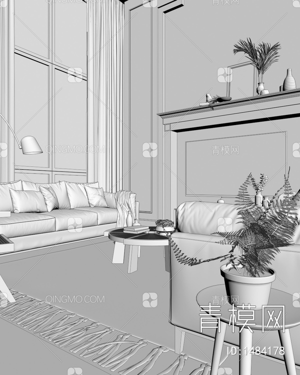 别墅客厅3D模型下载【ID:1484178】