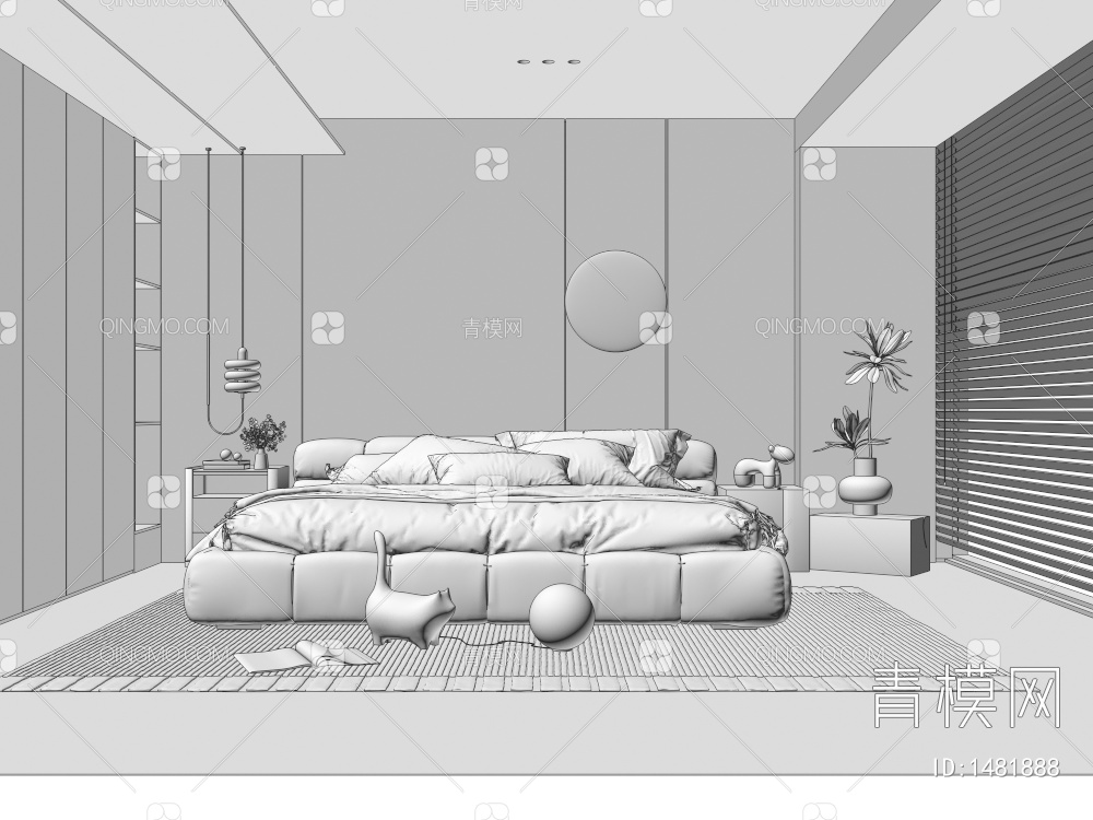 卧室，床，原木3D模型下载【ID:1481888】