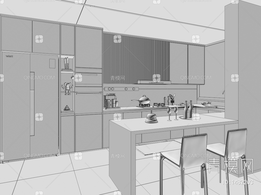 开放式厨房3D模型下载【ID:1482203】