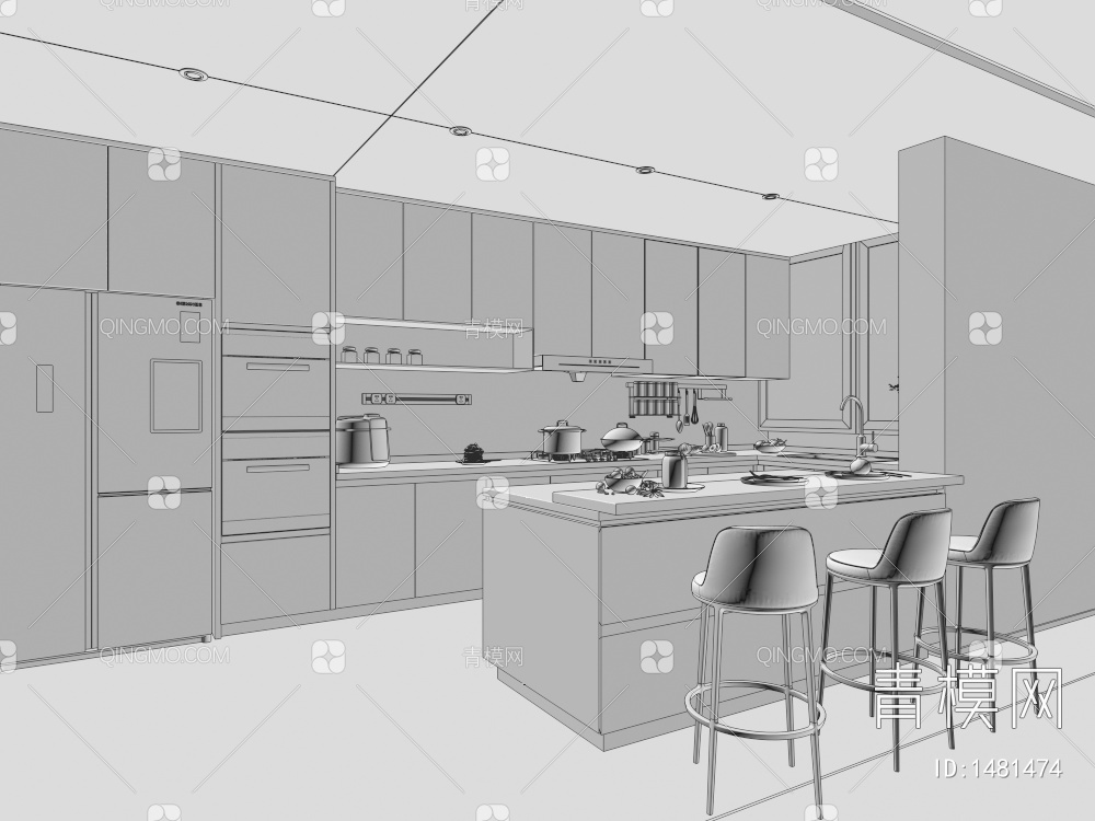 开放式厨房3D模型下载【ID:1481474】