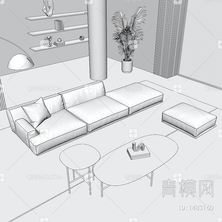 组合沙发 沙发 茶几 饰品 摆件3D模型下载【ID:1483160】