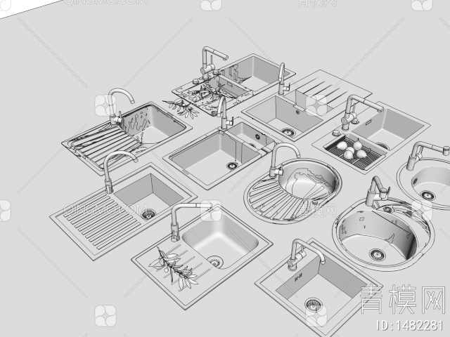 厨房水槽 洗菜盆 水龙头3D模型下载【ID:1482281】