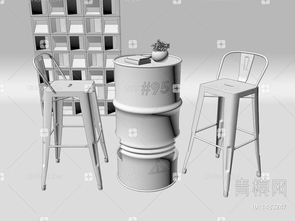 吧桌吧椅组合3D模型下载【ID:1483247】