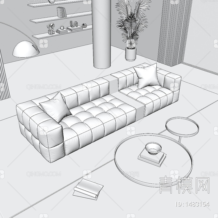 组合沙发 沙发 茶几 饰品 摆件3D模型下载【ID:1483154】