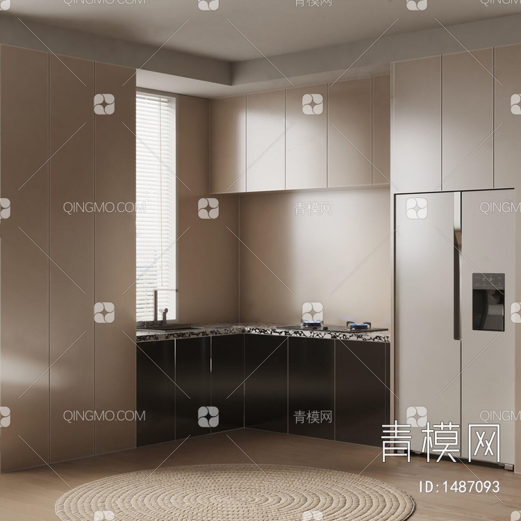 厨房橱柜 厨具 煤气灶 洗手台 冰箱3D模型下载【ID:1487093】