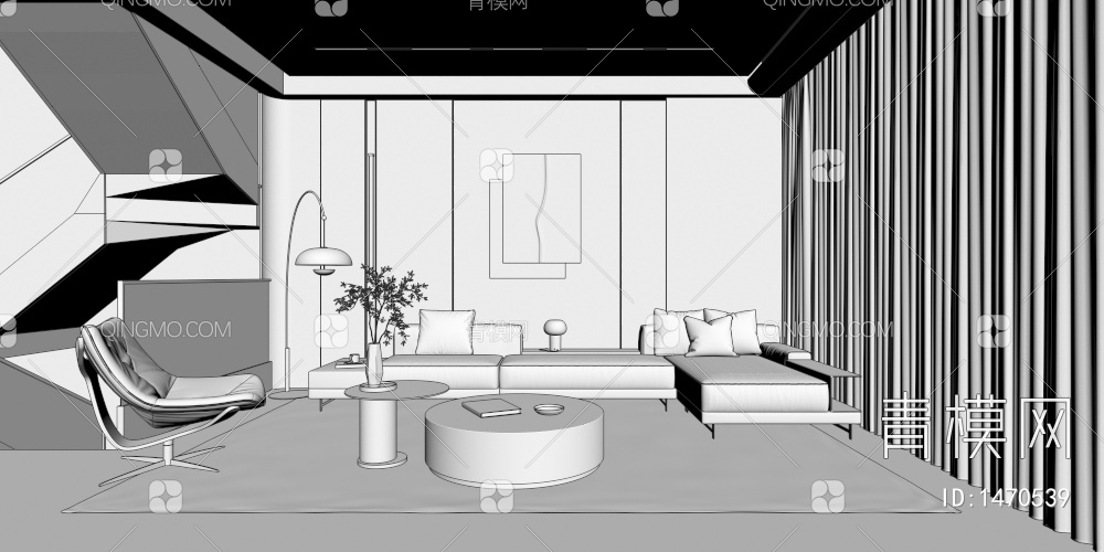 客厅和茶室3D模型下载【ID:1470539】
