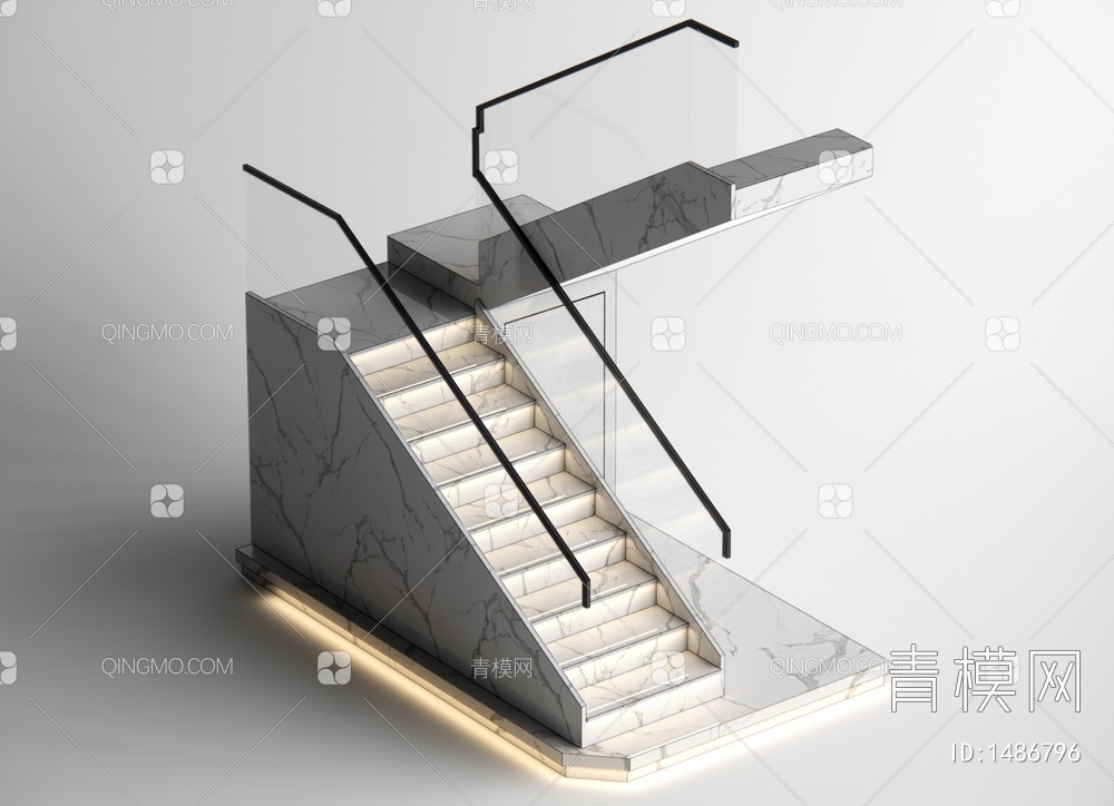 楼梯 楼梯间 转角楼梯 双跑楼梯SU模型下载【ID:1486796】