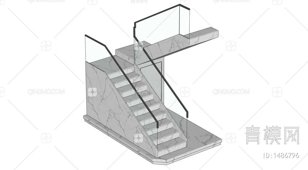 楼梯 楼梯间 转角楼梯 双跑楼梯SU模型下载【ID:1486796】