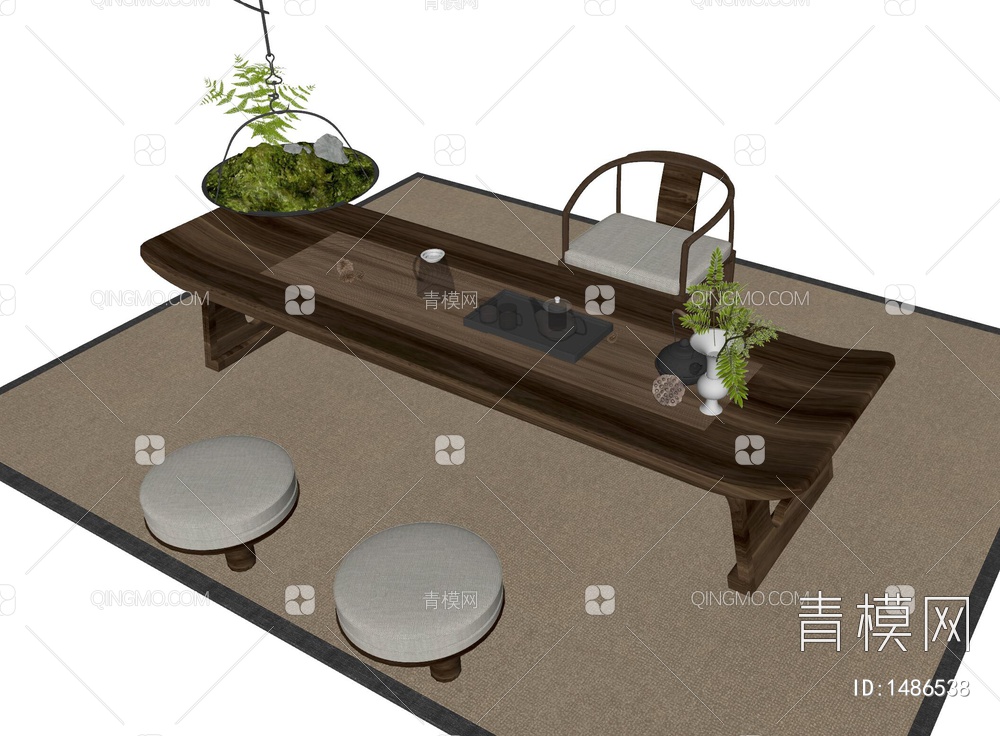 茶桌椅组合SU模型下载【ID:1486538】