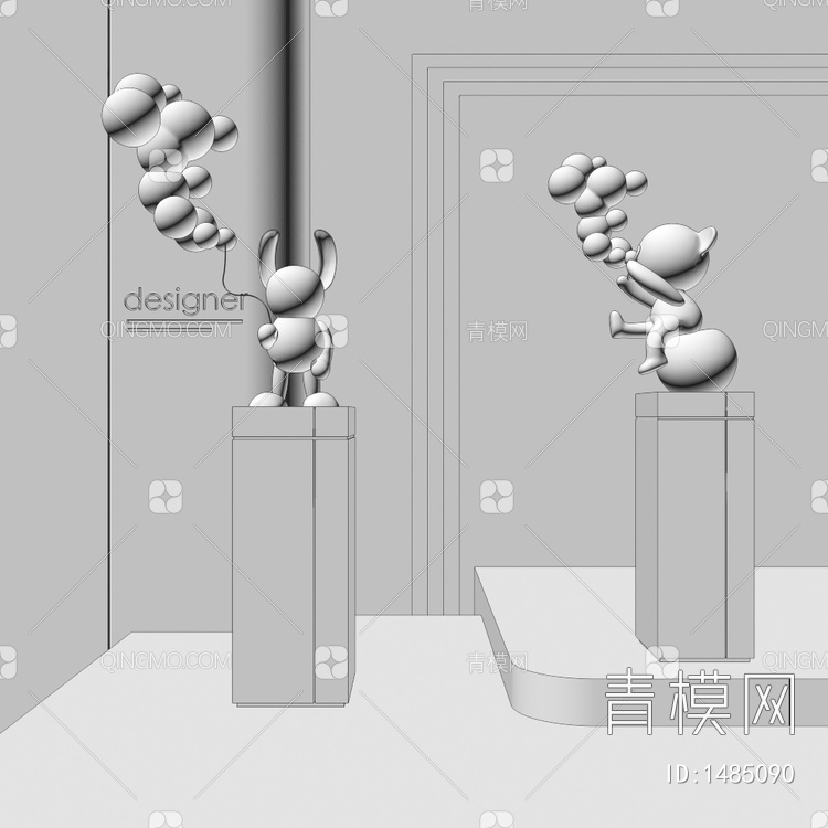 卡通动物雕塑 潮玩摆件3D模型下载【ID:1485090】