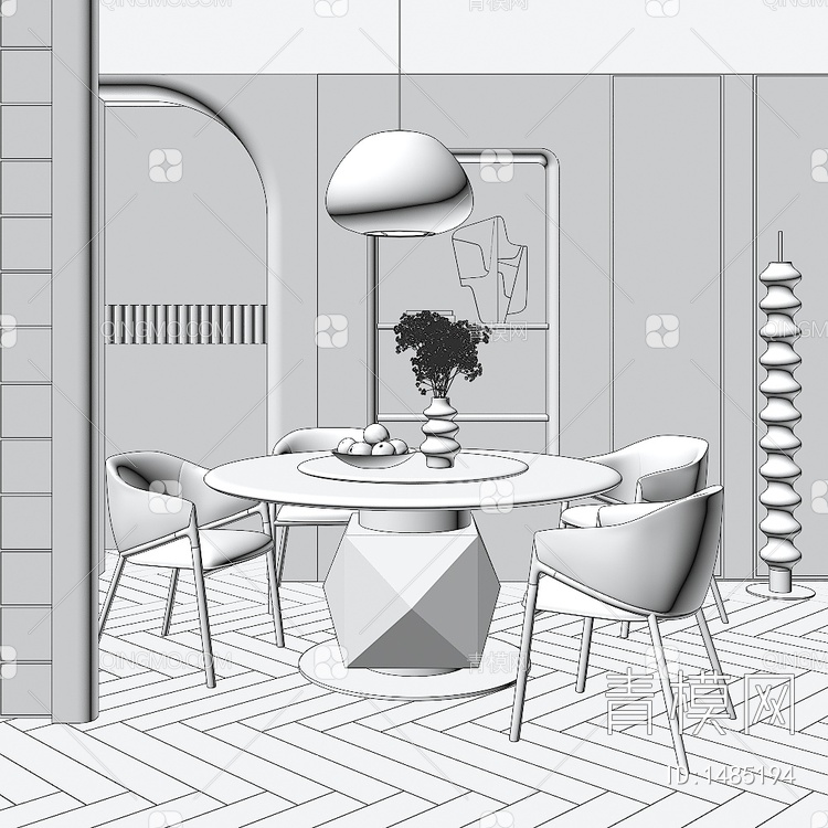 家居餐厅 餐桌 餐椅 桌子 饰品 摆件3D模型下载【ID:1485194】