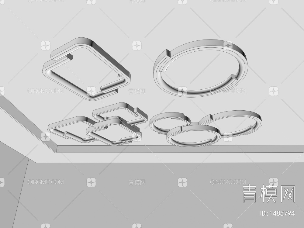 卧室灯 吸顶灯  大气圆形 主卧客厅房间灯 组合3D模型下载【ID:1485794】