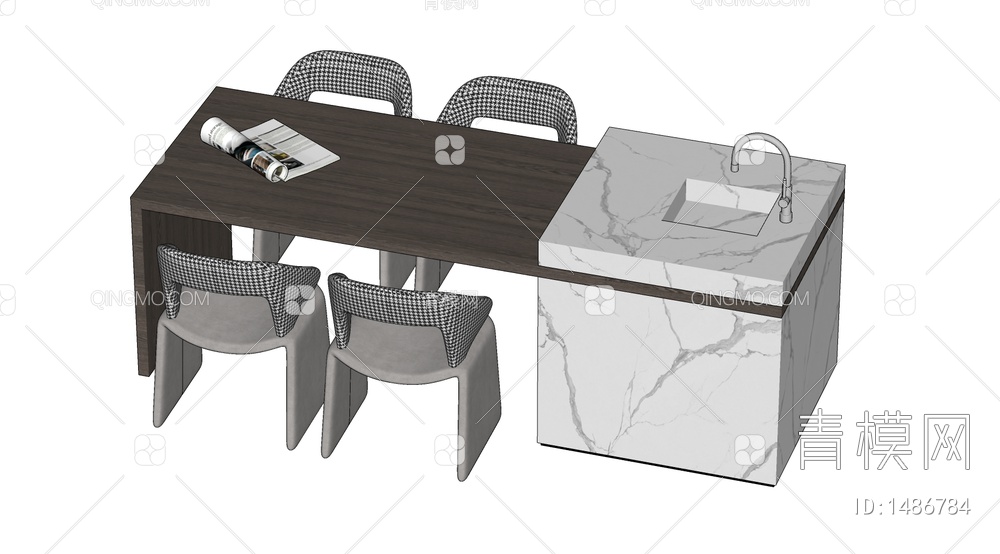 中岛台 餐桌椅SU模型下载【ID:1486784】