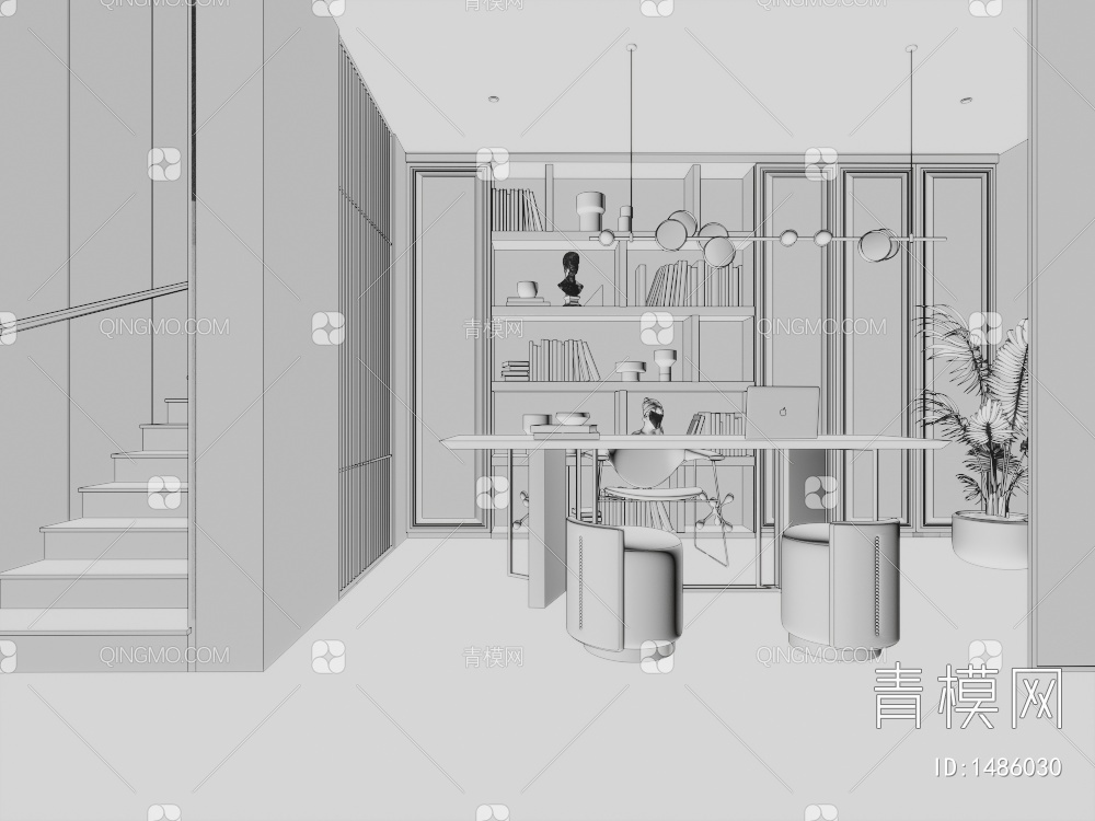 书房 楼梯间3D模型下载【ID:1486030】