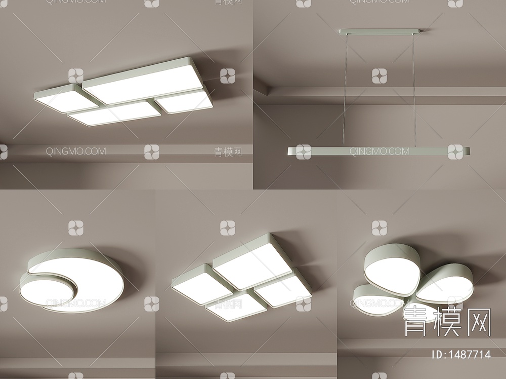 吸顶灯 吊灯 几何造型 卧室灯 客厅灯 餐厅灯组合3D模型下载【ID:1487714】
