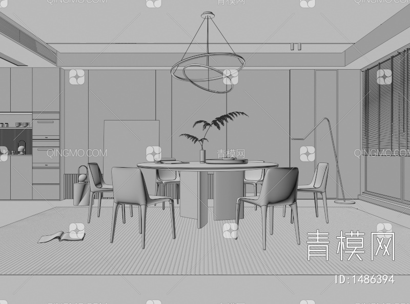 餐厅 餐桌椅 餐厅 画 落地灯 电视墙 餐厅 奶油风餐厅 楼梯 电视墙 电视柜3D模型下载【ID:1486394】