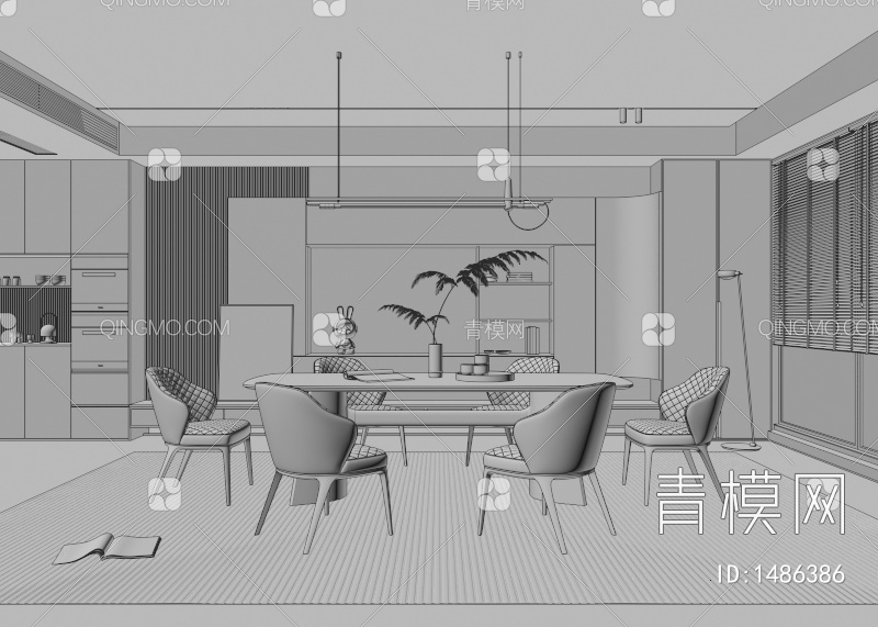 餐厅 餐桌椅 餐厅 画 落地灯 电视墙 餐厅 奶油风餐厅 楼梯 电视墙 电视柜3D模型下载【ID:1486386】