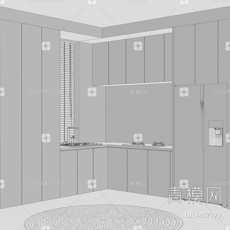 厨房橱柜 厨具 煤气灶 洗手台 冰箱3D模型下载【ID:1487093】