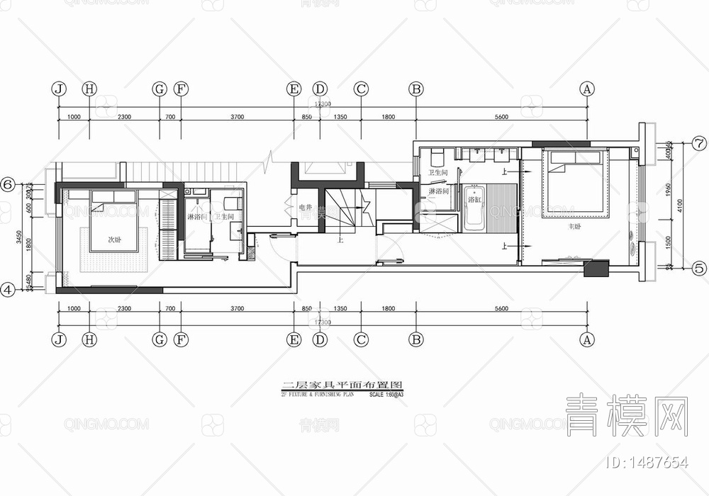 三层叠拼别墅室内施工图【ID:1487654】