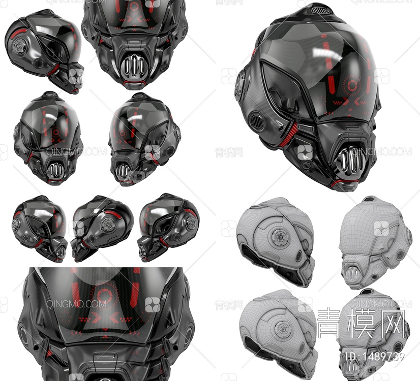摩托头盔组合3D模型下载【ID:1489739】